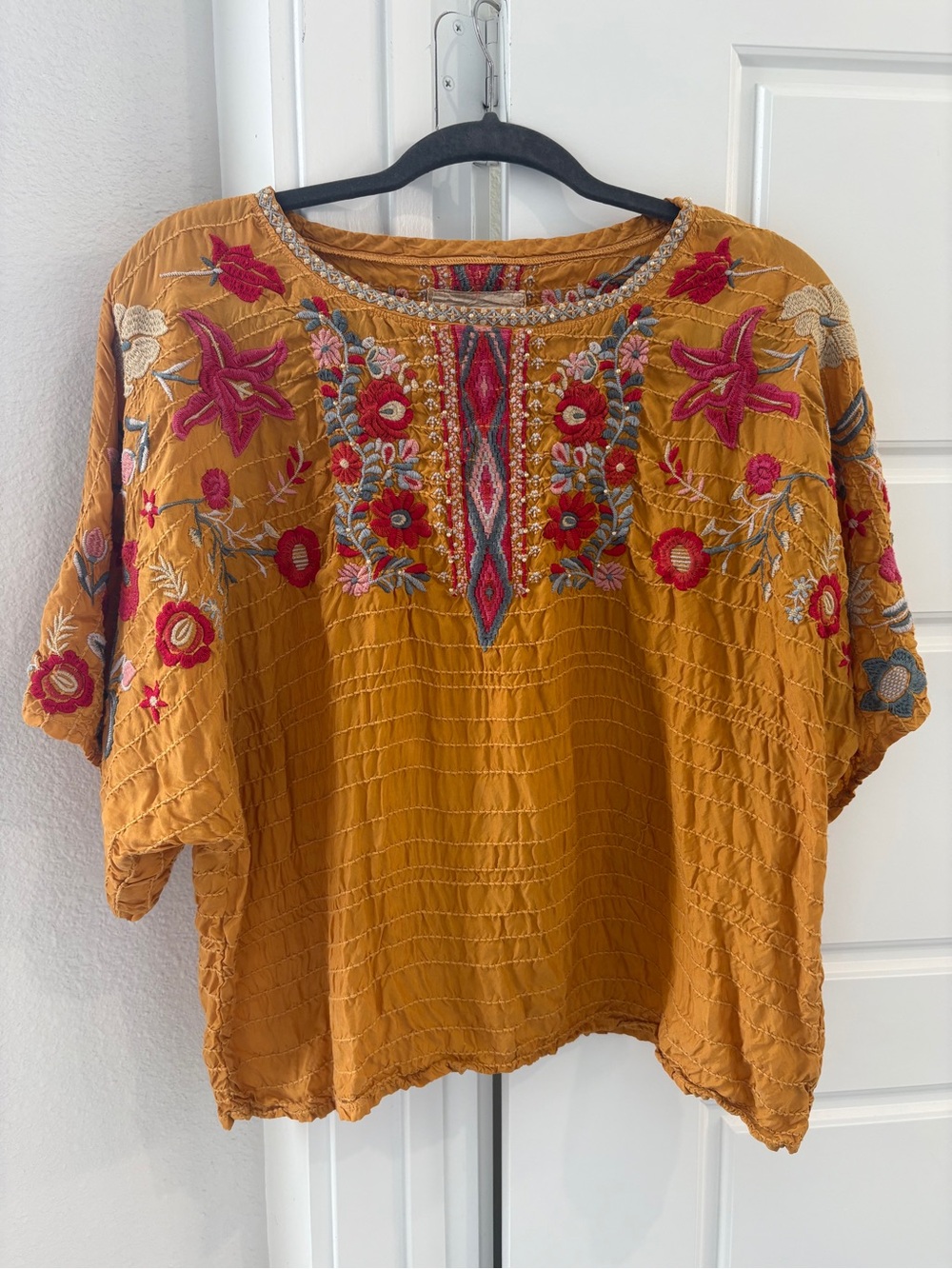 Johnny Was Embroidered Mustard Women’s Boho Top
